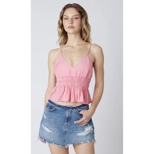Cotton Candy LA Bubblegum Pink Peplum Low Back Cropped Top Size M Spring